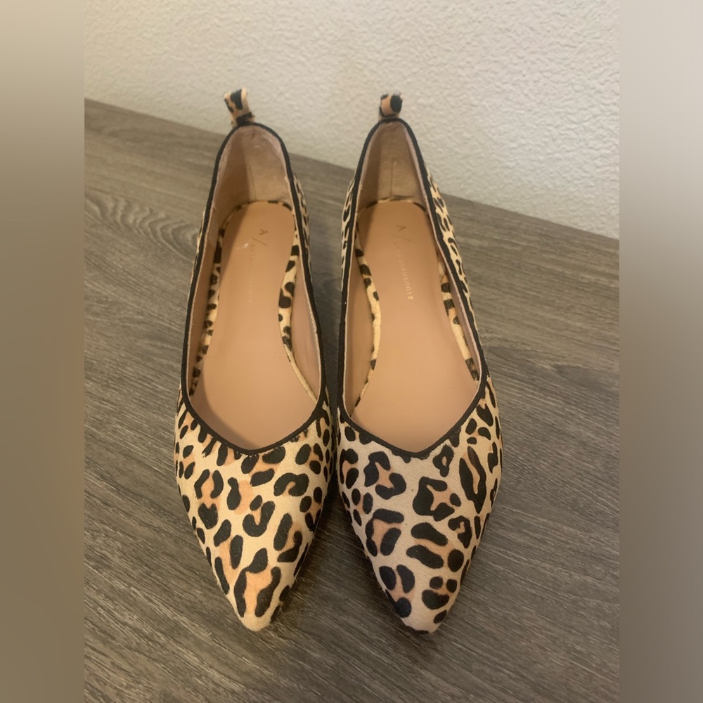 Anthropologie Women’s Sz 8.5 Beatriz Leopard Calfskin Maeve Heeled Ballet Pumps.